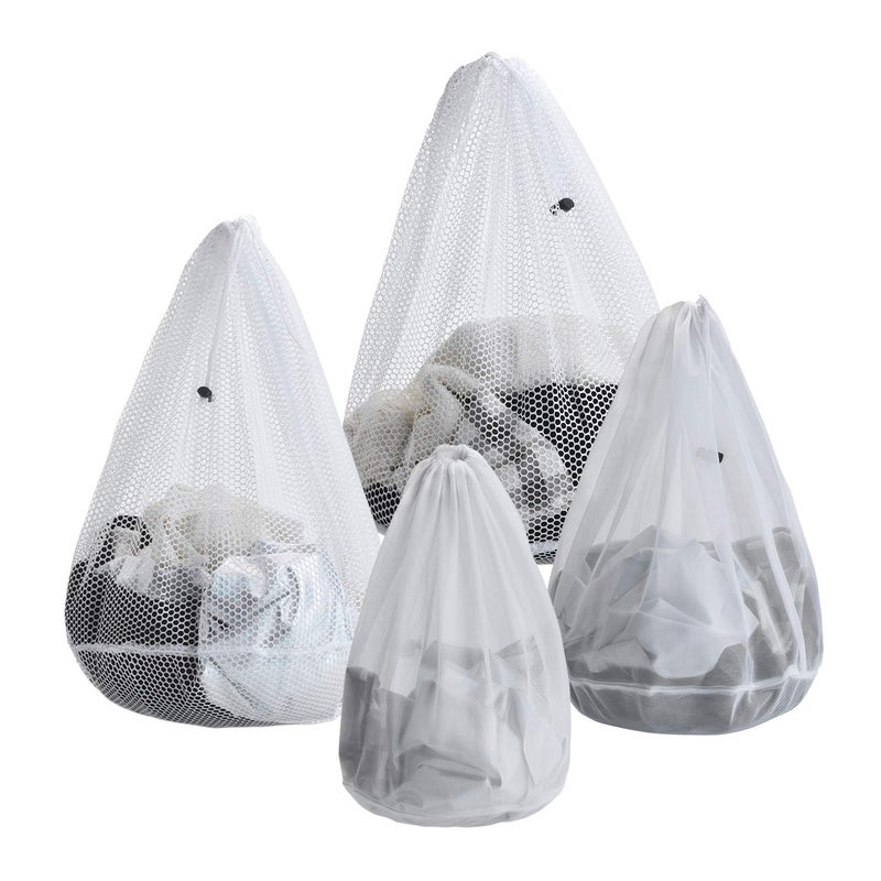 ARZASGO Mesh Laundry Bags, Pack of 4 Durable Drawstring Laundry Washing Bags for Delicates, Garments, Lingerie, Socks, Bras and Baby Clothes(White) - Image 1